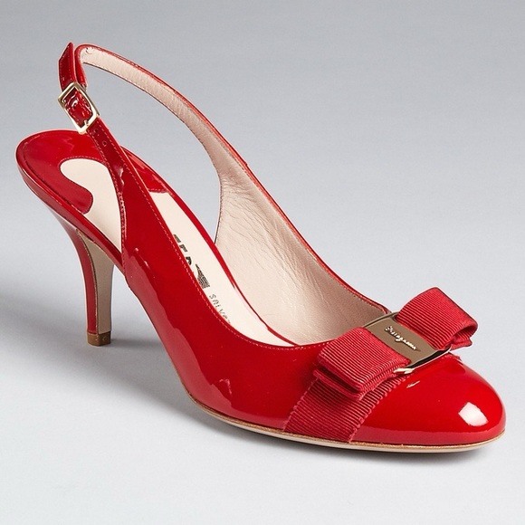 SOLD! Salvatore Ferragamo Red Flavia Slingback Heels - Size 10 - Picture 1 of 15